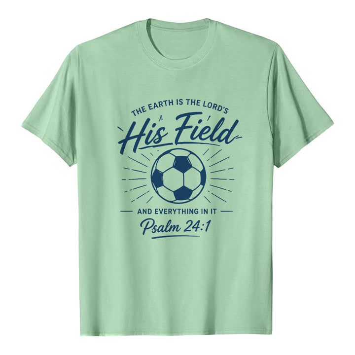 Christianartworkshop Psalm 24:1 His Field Soccer Faith Premium Short Sleeve T-Shirt - Light Green - 2XL - image 4