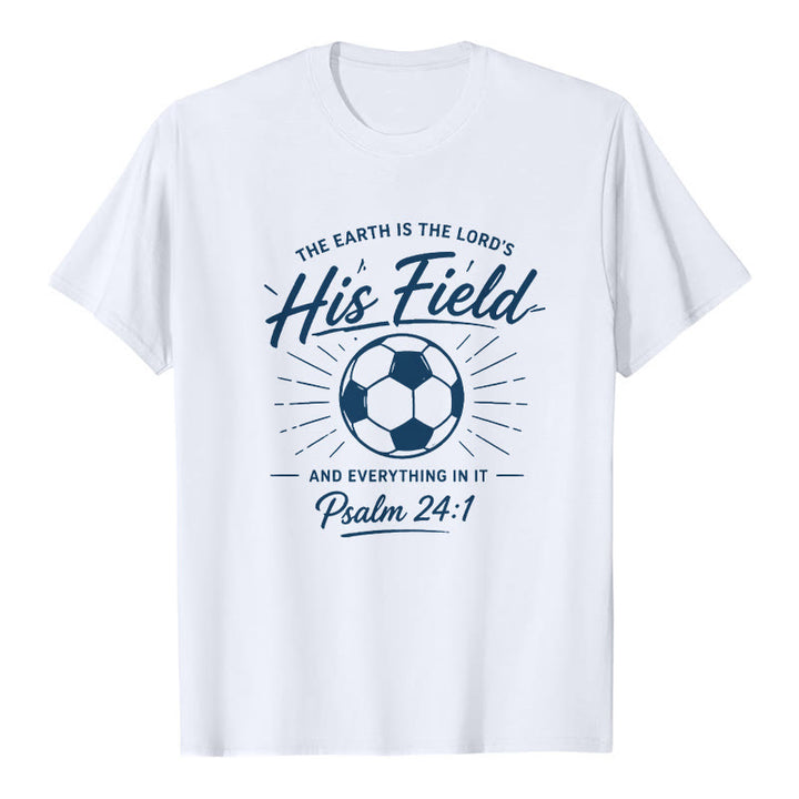 Christianartworkshop Psalm 24:1 His Field Soccer Faith Premium Short Sleeve T-Shirt - White - 2XL - image 1