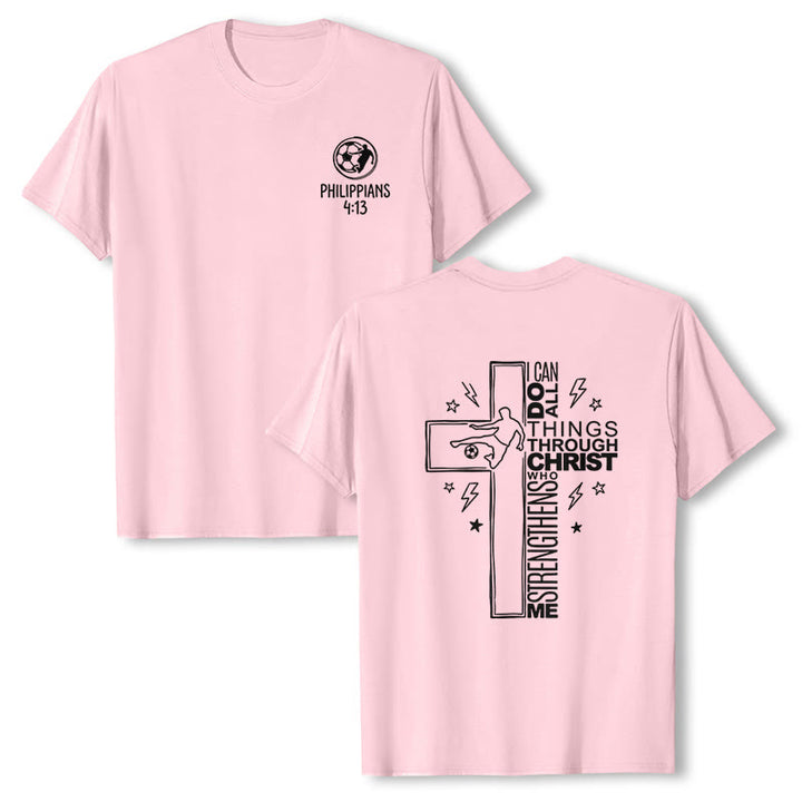 Christianartworkshop Philippians 4:13 Soccer Cross Premium Short Sleeve T-Shirt - Pink - 2XL - image 9