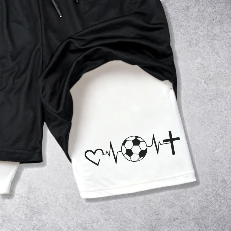 Christianartworkshop Soccer & Faith Heartbeat Cross Athletic Layered Shorts - image 6