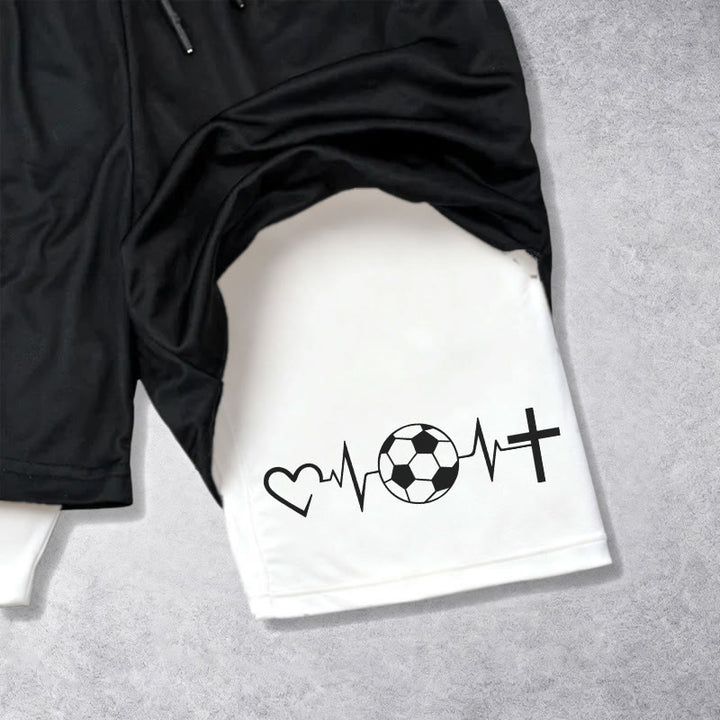 Christianartworkshop Soccer & Faith Heartbeat Cross Athletic Layered Shorts - image 6