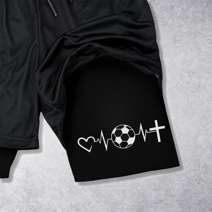 Christianartworkshop Soccer & Faith Heartbeat Cross Athletic Layered Shorts - image 15