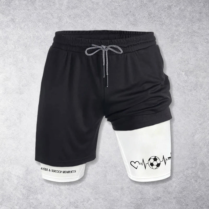Christianartworkshop Soccer & Faith Heartbeat Cross Athletic Layered Shorts - White - 3XL - image 0