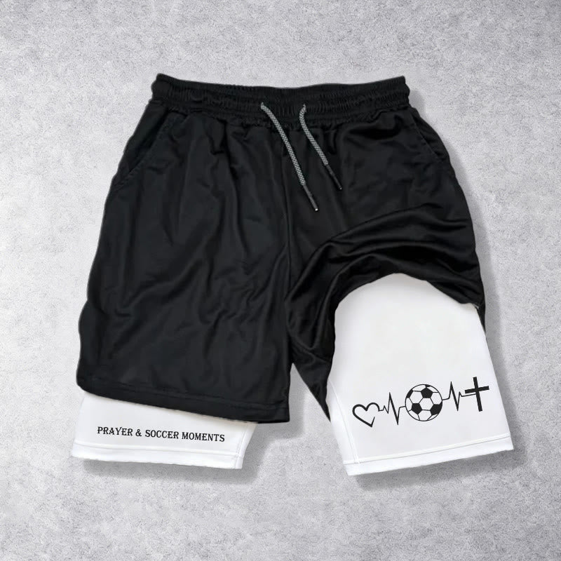 Christianartworkshop Soccer & Faith Heartbeat Cross Athletic Layered Shorts - image 1