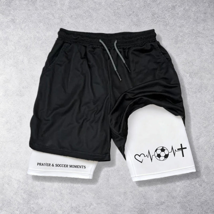 Christianartworkshop Soccer & Faith Heartbeat Cross Athletic Layered Shorts - image 1