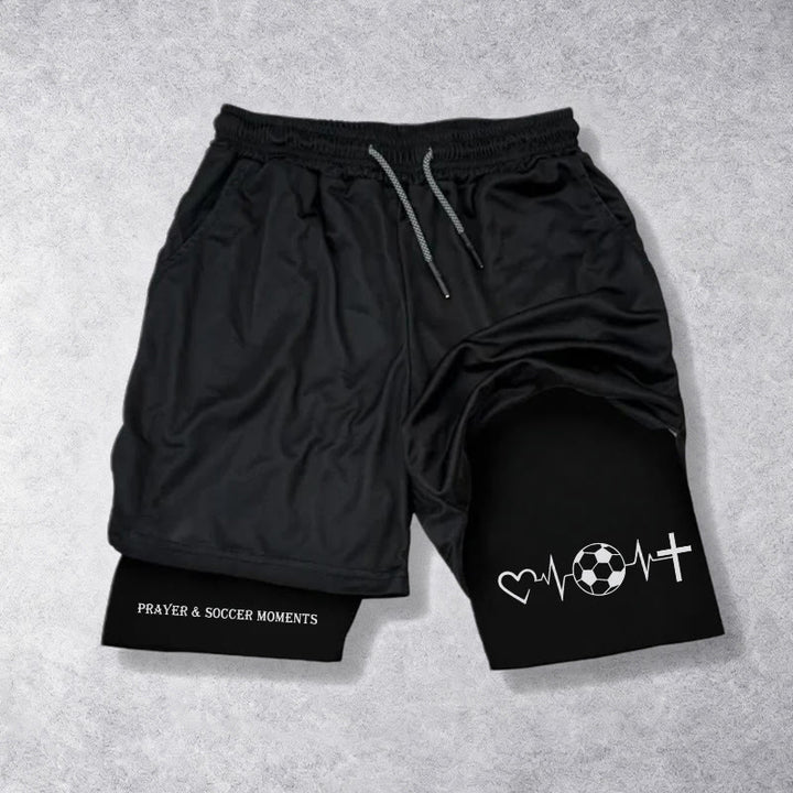 Christianartworkshop Soccer & Faith Heartbeat Cross Athletic Layered Shorts - image 10