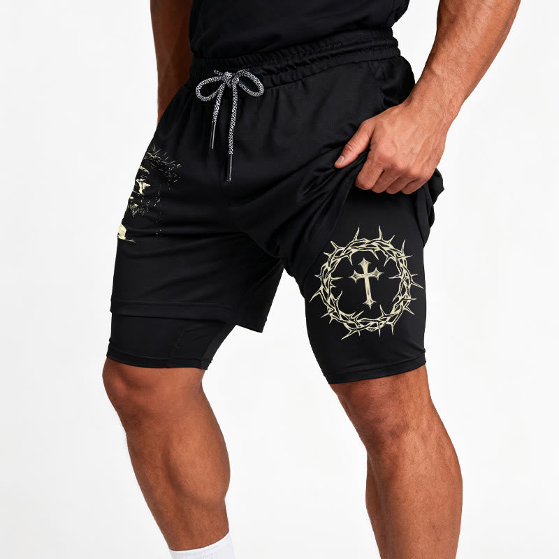 Christianartworkshop Jesus & Crown of Thorns Cross Performance Layered Shorts - image 13