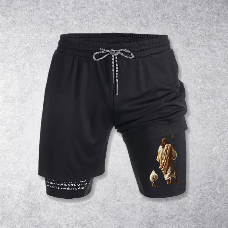 Christianartworkshop Jesus The Good Shepherd Psalm 27:1 Performance Layered Shorts - Black - 3XL - image 9