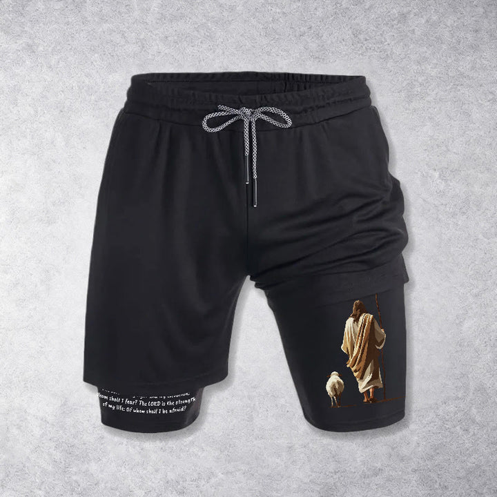 Christianartworkshop Jesus The Good Shepherd Psalm 27:1 Performance Layered Shorts - Black - 3XL - image 9