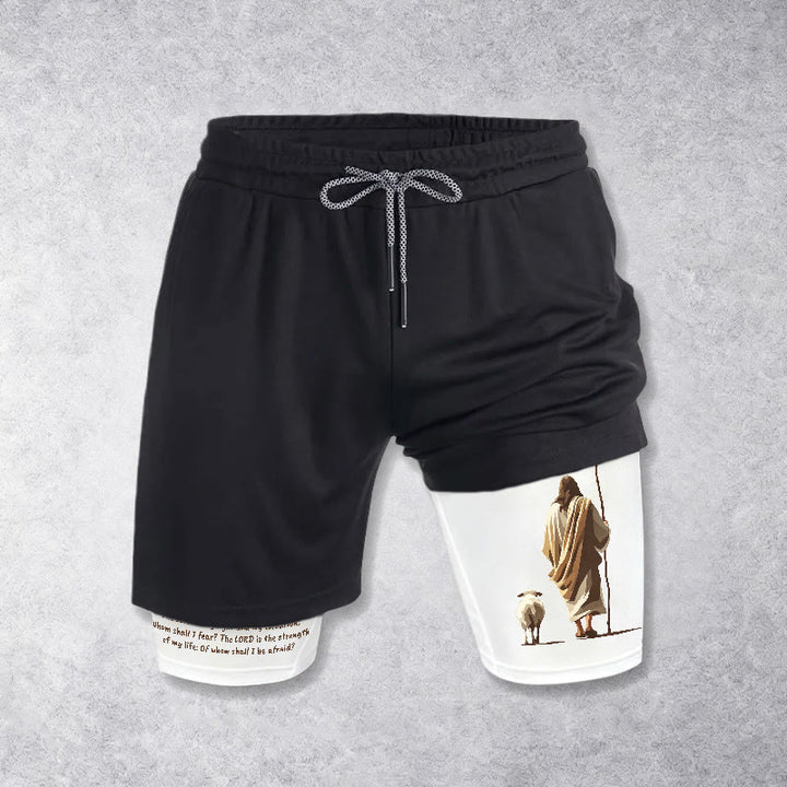 Christianartworkshop Jesus The Good Shepherd Psalm 27:1 Performance Layered Shorts - White - 3XL - image 0