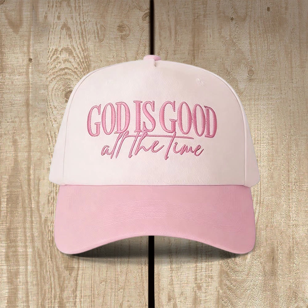 Christianartworkshop God Is Good All The Time Embroidered Casual Faith Baseball Cap - Pink - image 0