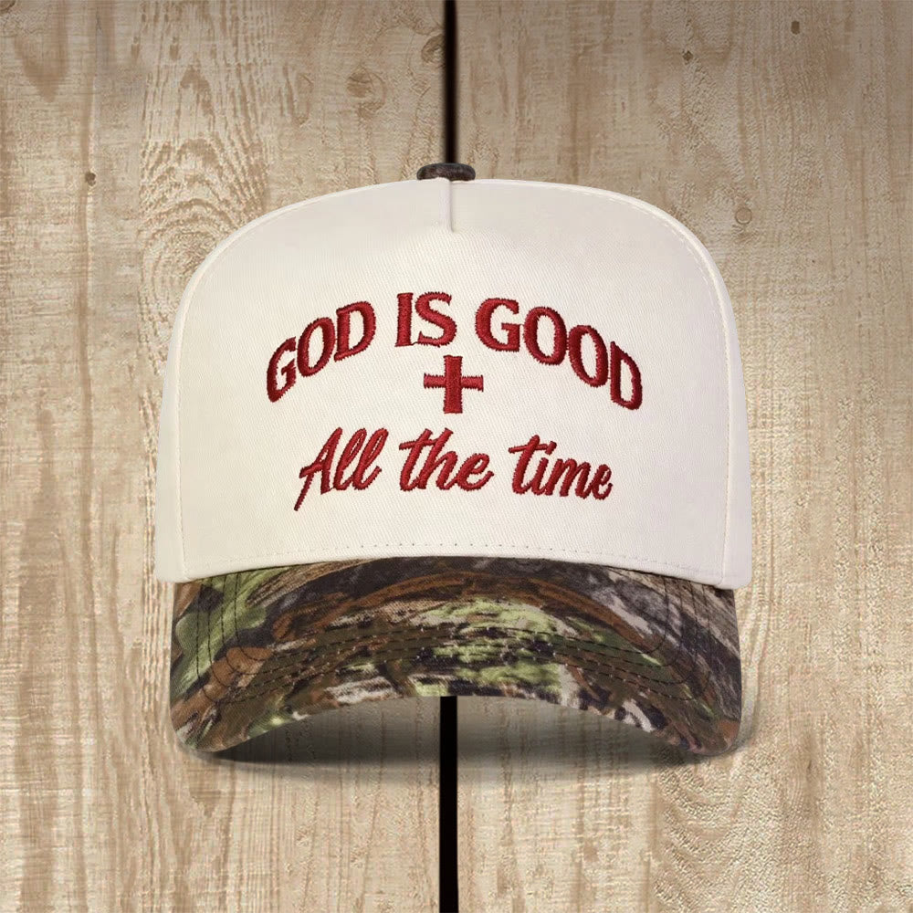Christianartworkshop God Is Good All The Time Cross Accent Faith Baseball Cap - Red - image 1