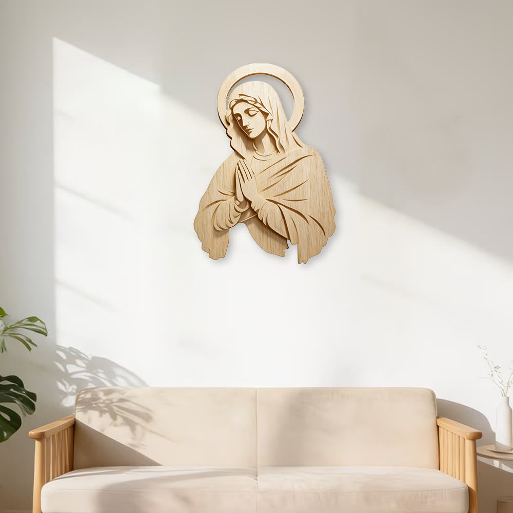 Christianartworkshop Classic Natural Wooden Wall Decor with Mary Print: A Timeless Emblem of Unwavering Devotion - image 2