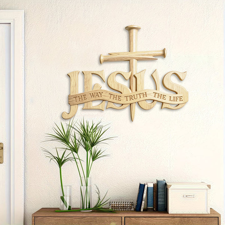 Christianartworkshop Rustic Wooden Wall Decor with Printed JESUS THE WAY THE TRUTH THE LIFE & Cross - image 3