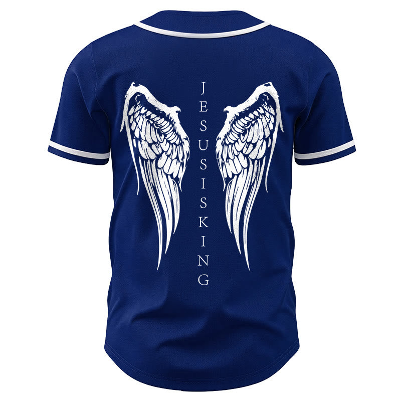 Christianartworkshop Jesus Is King Angel Wings Cross Faith Statement Custom Baseball Jersey - image 13