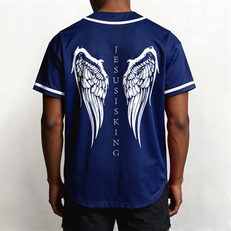 Christianartworkshop Jesus Is King Angel Wings Cross Faith Statement Custom Baseball Jersey - image 11