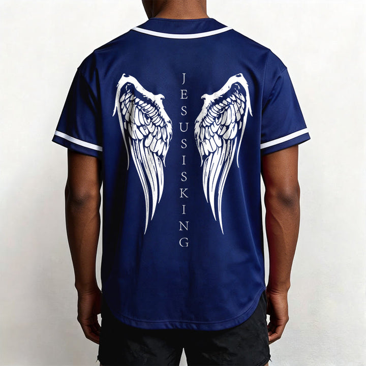 Christianartworkshop Jesus Is King Angel Wings Cross Faith Statement Custom Baseball Jersey - image 11