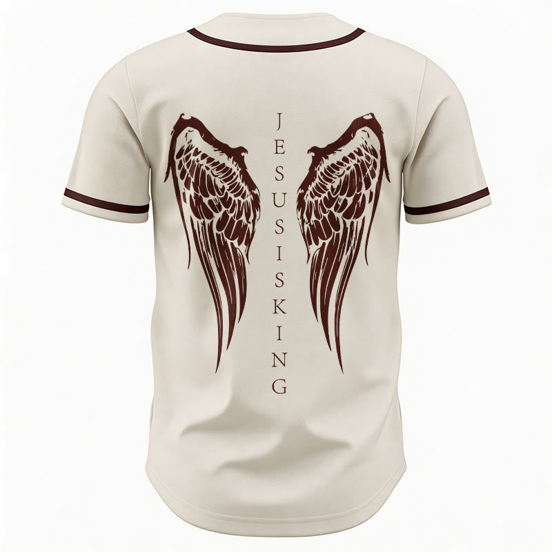 Christianartworkshop Jesus Is King Angel Wings Cross Faith Statement Custom Baseball Jersey - image 20