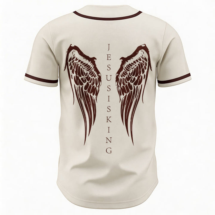 Christianartworkshop Jesus Is King Angel Wings Cross Faith Statement Custom Baseball Jersey - image 20