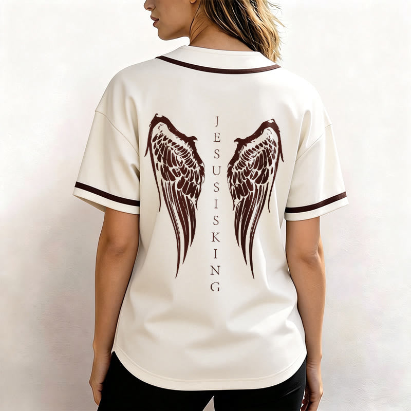 Christianartworkshop Jesus Is King Angel Wings Cross Faith Statement Custom Baseball Jersey - image 19