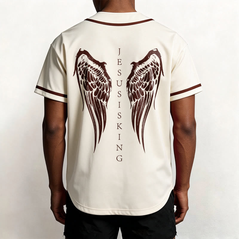 Christianartworkshop Jesus Is King Angel Wings Cross Faith Statement Custom Baseball Jersey - image 18