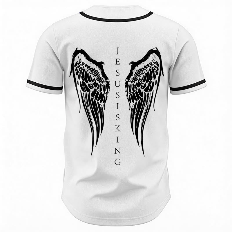 Christianartworkshop Jesus Is King Angel Wings Cross Faith Statement Custom Baseball Jersey - image 27