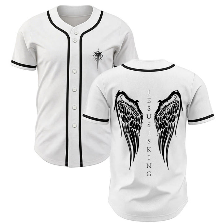 Christianartworkshop Jesus Is King Angel Wings Cross Faith Statement Custom Baseball Jersey - White - 5XL - image 21