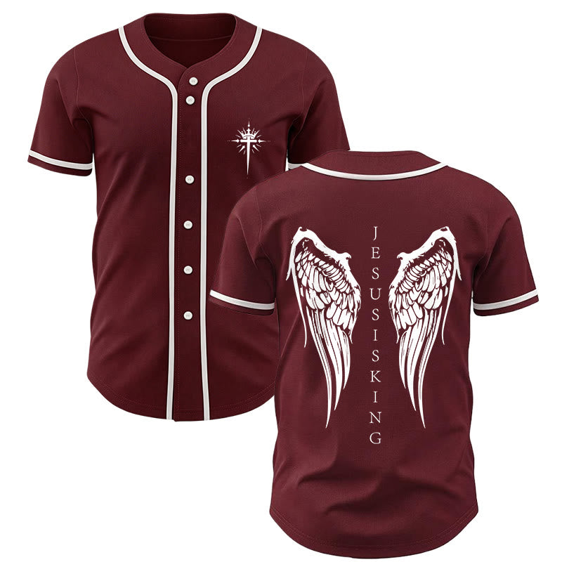 Christianartworkshop Jesus Is King Angel Wings Cross Faith Statement Custom Baseball Jersey - Wine - 5XL - image 35