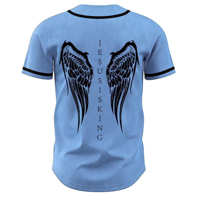 Christianartworkshop Jesus Is King Angel Wings Cross Faith Statement Custom Baseball Jersey - image 45