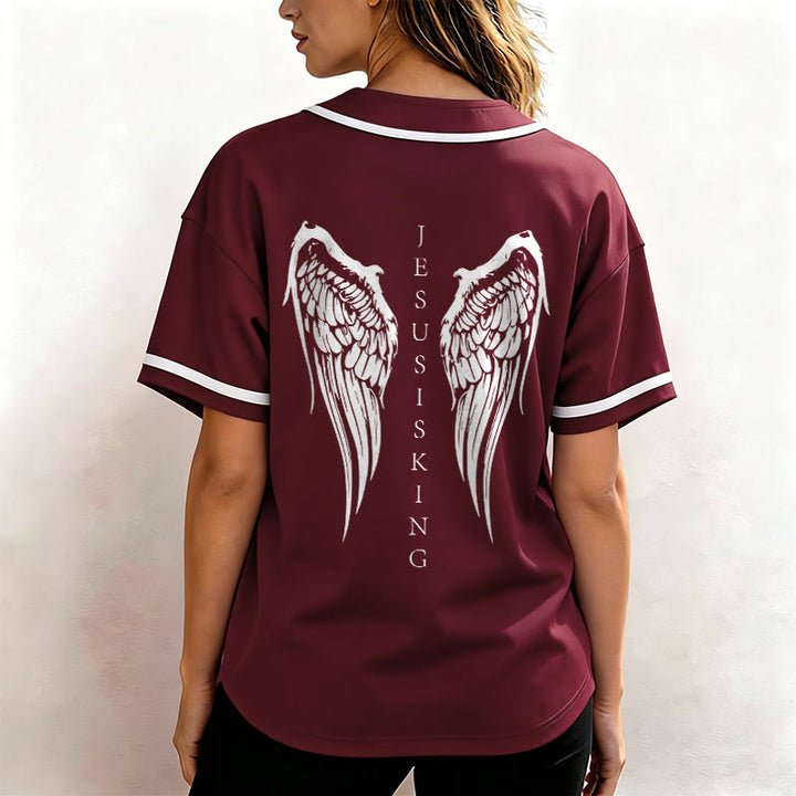 Christianartworkshop Jesus Is King Angel Wings Cross Faith Statement Custom Baseball Jersey - image 40