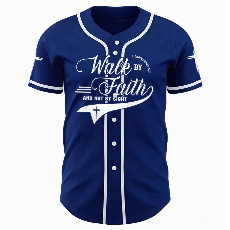 Christianartworkshop 2 Corinthians 5:7 “Walk By Faith And Not By Sight” Cross Statement Baseball Jersey - image 3