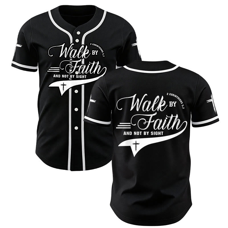 Christianartworkshop 2 Corinthians 5:7 “Walk By Faith And Not By Sight” Cross Statement Baseball Jersey - Black - 5XL - image 14