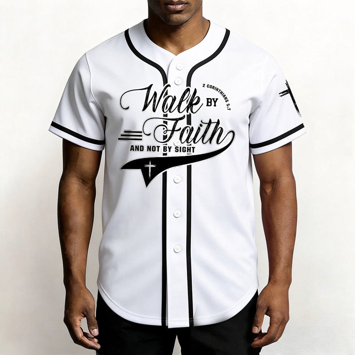 Christianartworkshop 2 Corinthians 5:7 “Walk By Faith And Not By Sight” Cross Statement Baseball Jersey - image 8