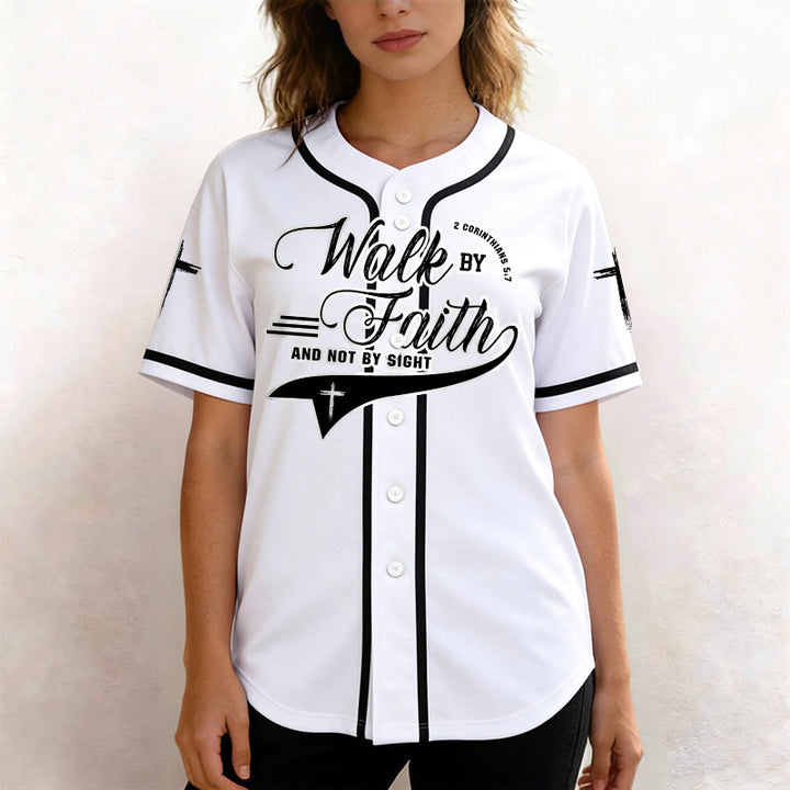 Christianartworkshop 2 Corinthians 5:7 “Walk By Faith And Not By Sight” Cross Statement Baseball Jersey - image 9