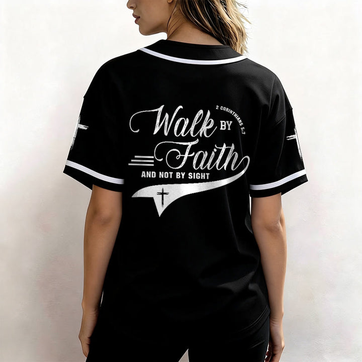 Christianartworkshop 2 Corinthians 5:7 “Walk By Faith And Not By Sight” Cross Statement Baseball Jersey - image 19
