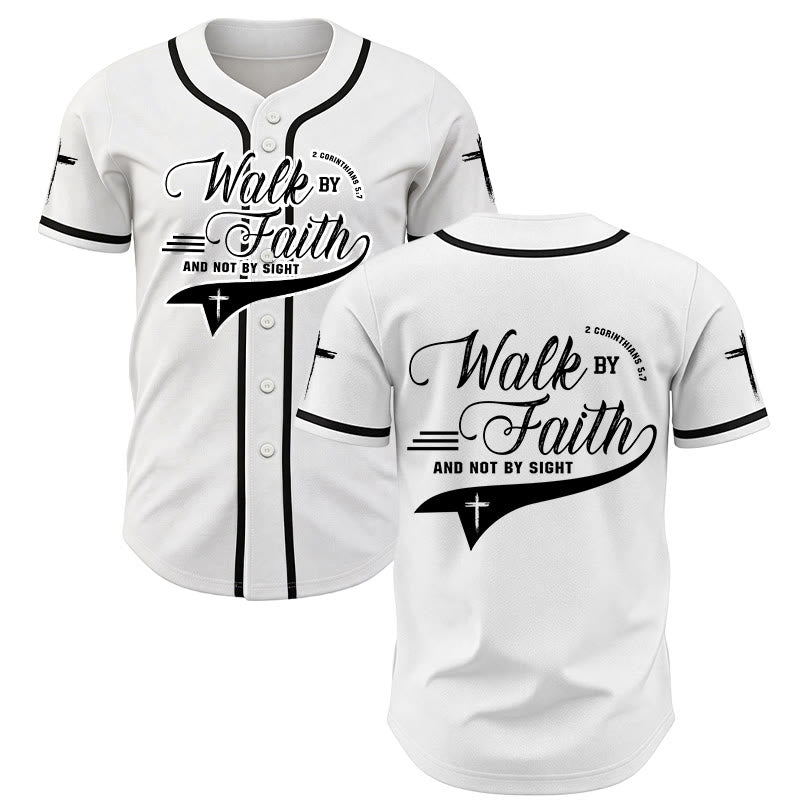 Christianartworkshop 2 Corinthians 5:7 “Walk By Faith And Not By Sight” Cross Statement Baseball Jersey - White - 5XL - image 7