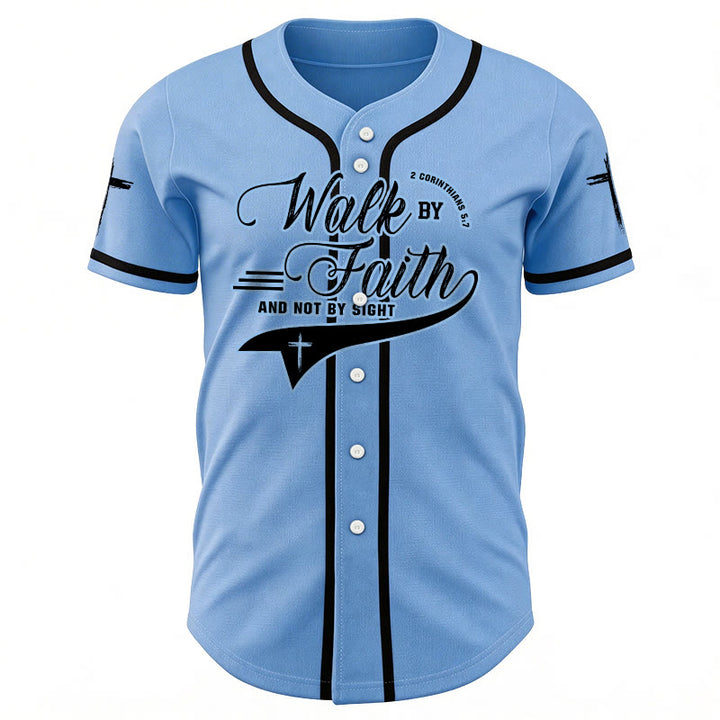 Christianartworkshop 2 Corinthians 5:7 “Walk By Faith And Not By Sight” Cross Statement Baseball Jersey - image 45
