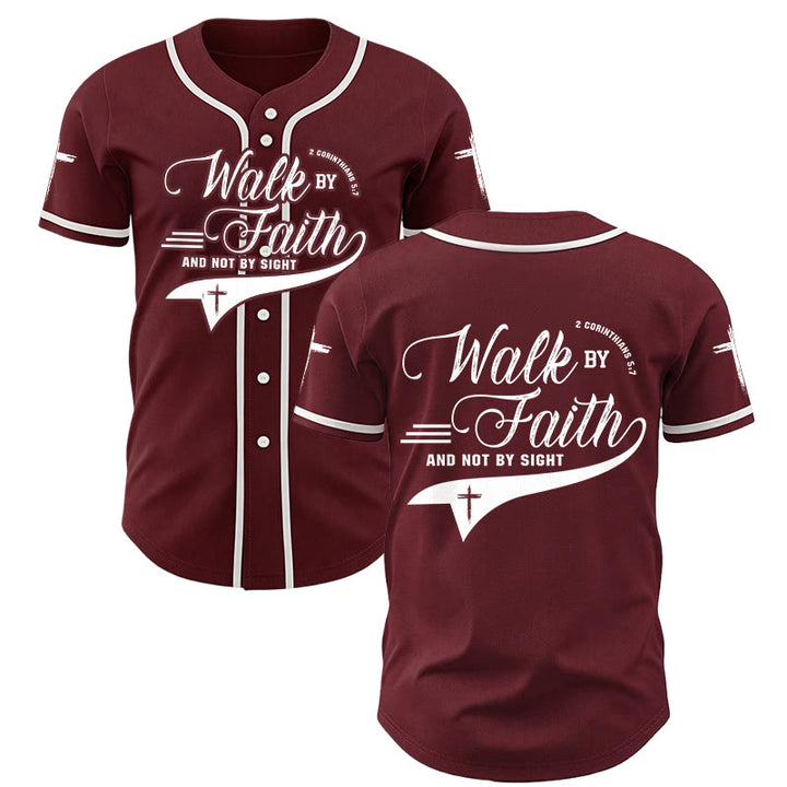 Christianartworkshop 2 Corinthians 5:7 “Walk By Faith And Not By Sight” Cross Statement Baseball Jersey - Wine - 5XL - image 35