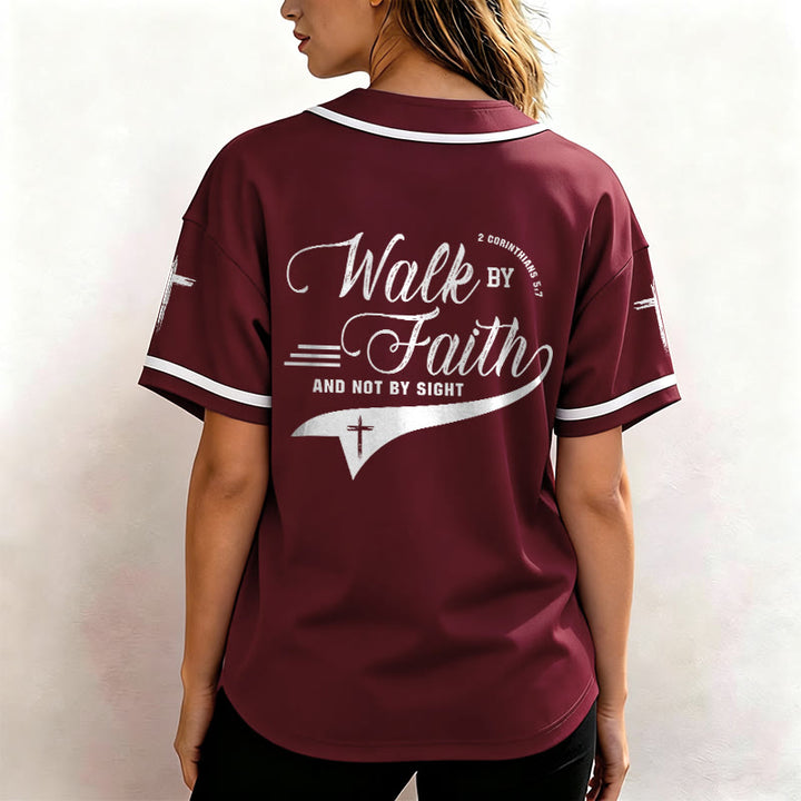 Christianartworkshop 2 Corinthians 5:7 “Walk By Faith And Not By Sight” Cross Statement Baseball Jersey - image 39