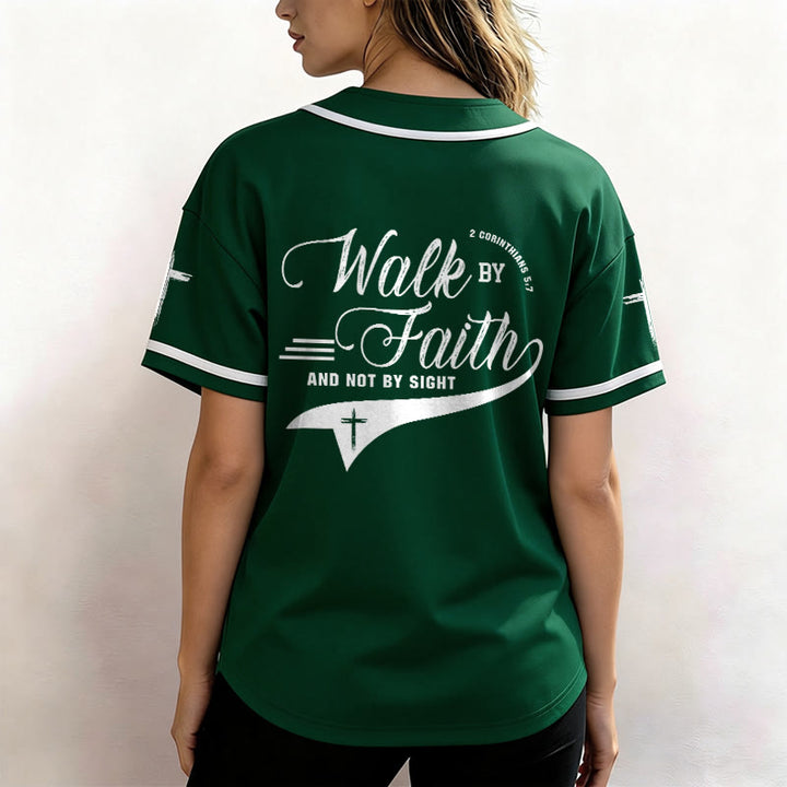 Christianartworkshop 2 Corinthians 5:7 “Walk By Faith And Not By Sight” Cross Statement Baseball Jersey - image 54