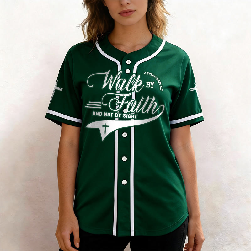 Christianartworkshop 2 Corinthians 5:7 “Walk By Faith And Not By Sight” Cross Statement Baseball Jersey - image 51