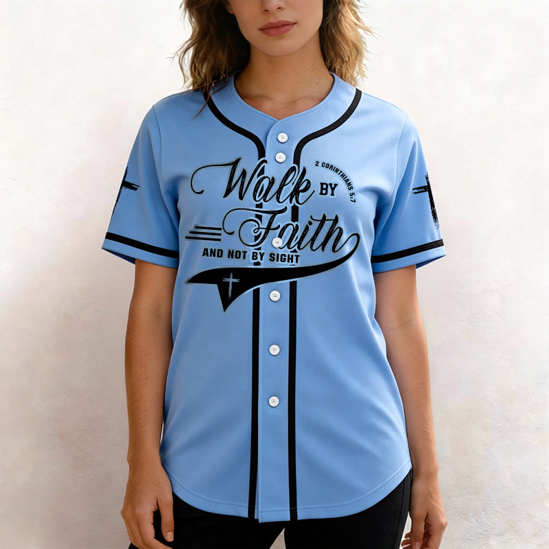 Christianartworkshop 2 Corinthians 5:7 “Walk By Faith And Not By Sight” Cross Statement Baseball Jersey - image 44