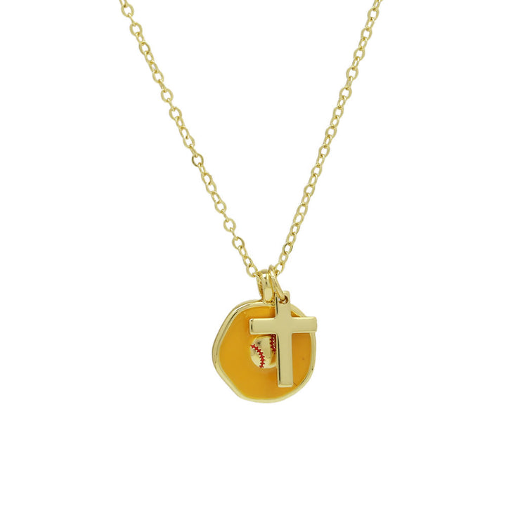 Christianartworkshop Multi-Sport Cross Necklace Collection: Faith & Sports Charm for Athletes - Baseball - Yellow - image 5