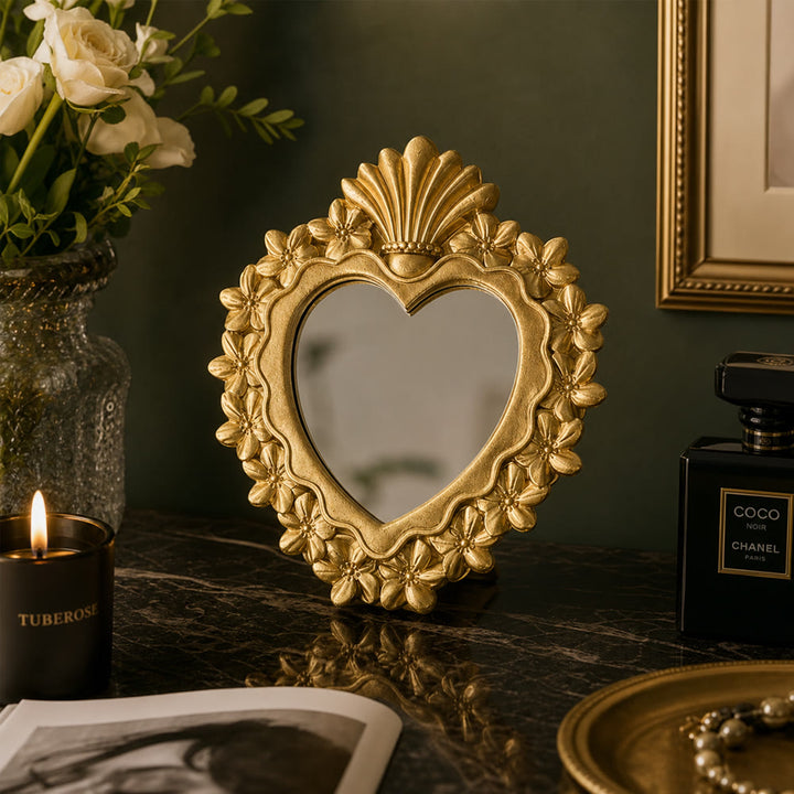 Christianartworkshop Sacred Heart Floral Gold Mirror Tabletop Ornament: Embody Devotion & Elegant Grace - image 4