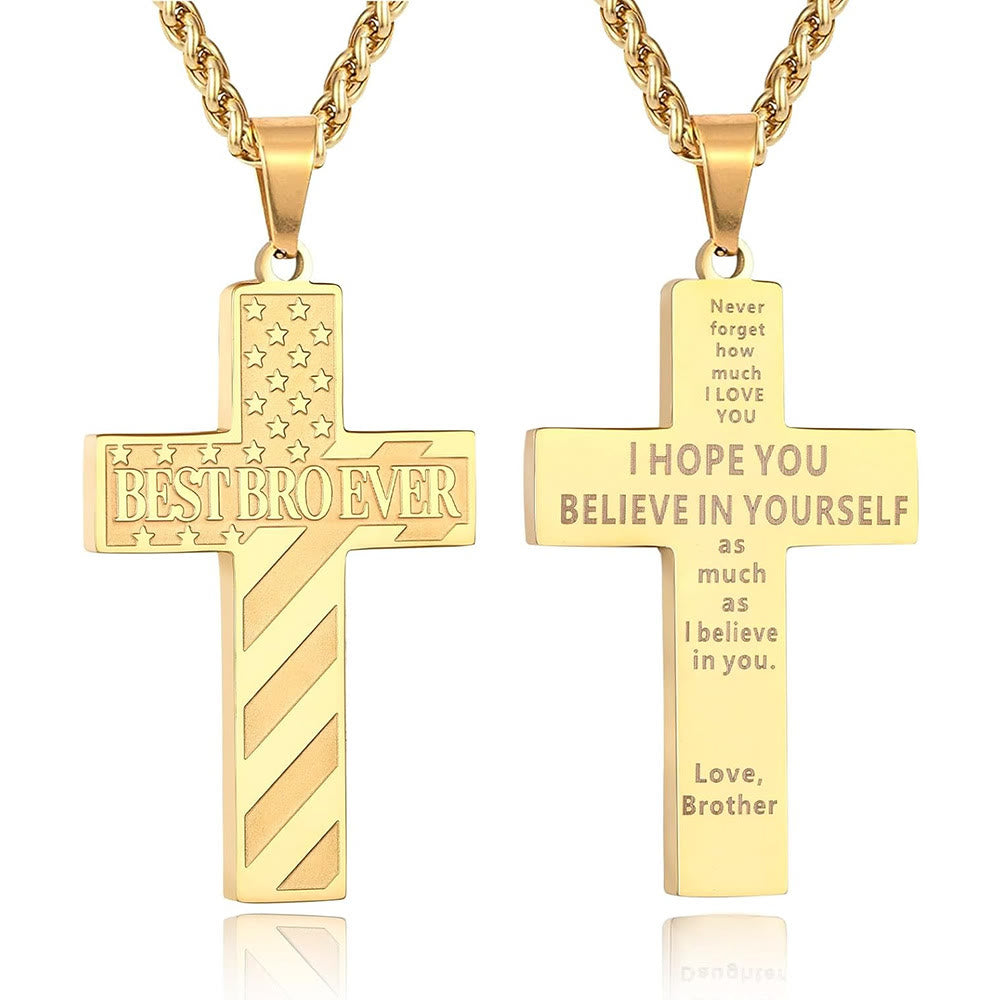 Christianartworkshop You'll Always Be My Hero Patriotic Cross Necklace: A Sentimental Gift for Dad from Son, Daughter & Brother, Emblem of Family Bond & Faith - BEST BRO EVER-brother-Golden - image 20