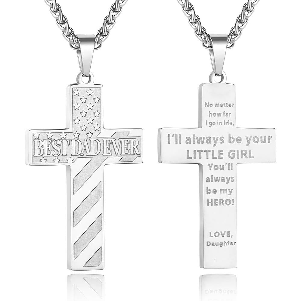 Christianartworkshop You'll Always Be My Hero Patriotic Cross Necklace: A Sentimental Gift for Dad from Son, Daughter & Brother, Emblem of Family Bond & Faith - BEST DAD EVER-daughter-Silver - image 6