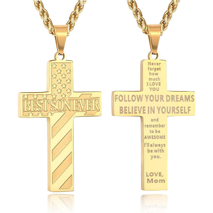 Christianartworkshop You'll Always Be My Hero Patriotic Cross Necklace: A Sentimental Gift for Dad from Son, Daughter & Brother, Emblem of Family Bond & Faith - BEST SON EVER-mom-Golden - image 11