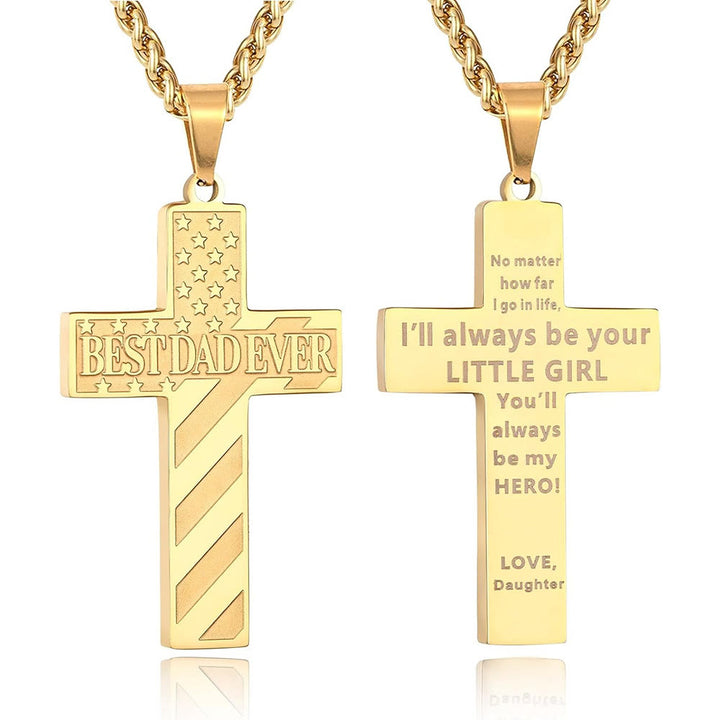 Christianartworkshop You'll Always Be My Hero Patriotic Cross Necklace: A Sentimental Gift for Dad from Son, Daughter & Brother, Emblem of Family Bond & Faith - BEST DAD EVER-daughter-Golden - image 7