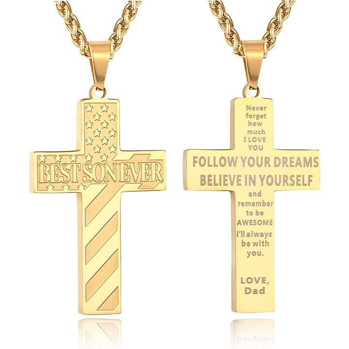 Christianartworkshop You'll Always Be My Hero Patriotic Cross Necklace: A Sentimental Gift for Dad from Son, Daughter & Brother, Emblem of Family Bond & Faith - BEST SON EVER-dad-Golden - image 14
