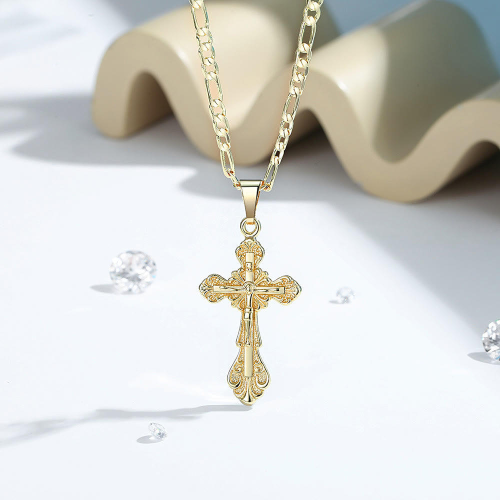 Christianartworkshop Vintage Floral Engraved Cross Pendant Necklace: A Testament to Sacred Beauty & Unwavering Christian Devotion - image 1